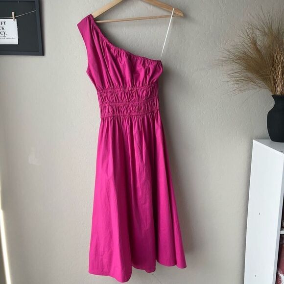 The Lulo Project Liberia Fuchsia Pink One‎ Shoulder A-Line Midi Dress Size Small - Picture 8 of 10